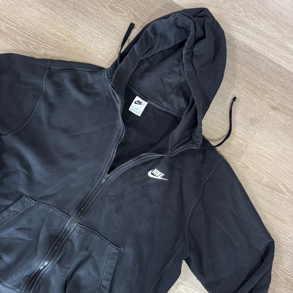 Nike Full Zip Hoodie Mens Size M Black Club Fleece BV2645-010 Swoosh Logo
